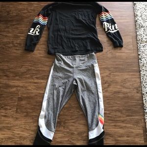 Victoria Secret PINK rainbow crew and leggings set